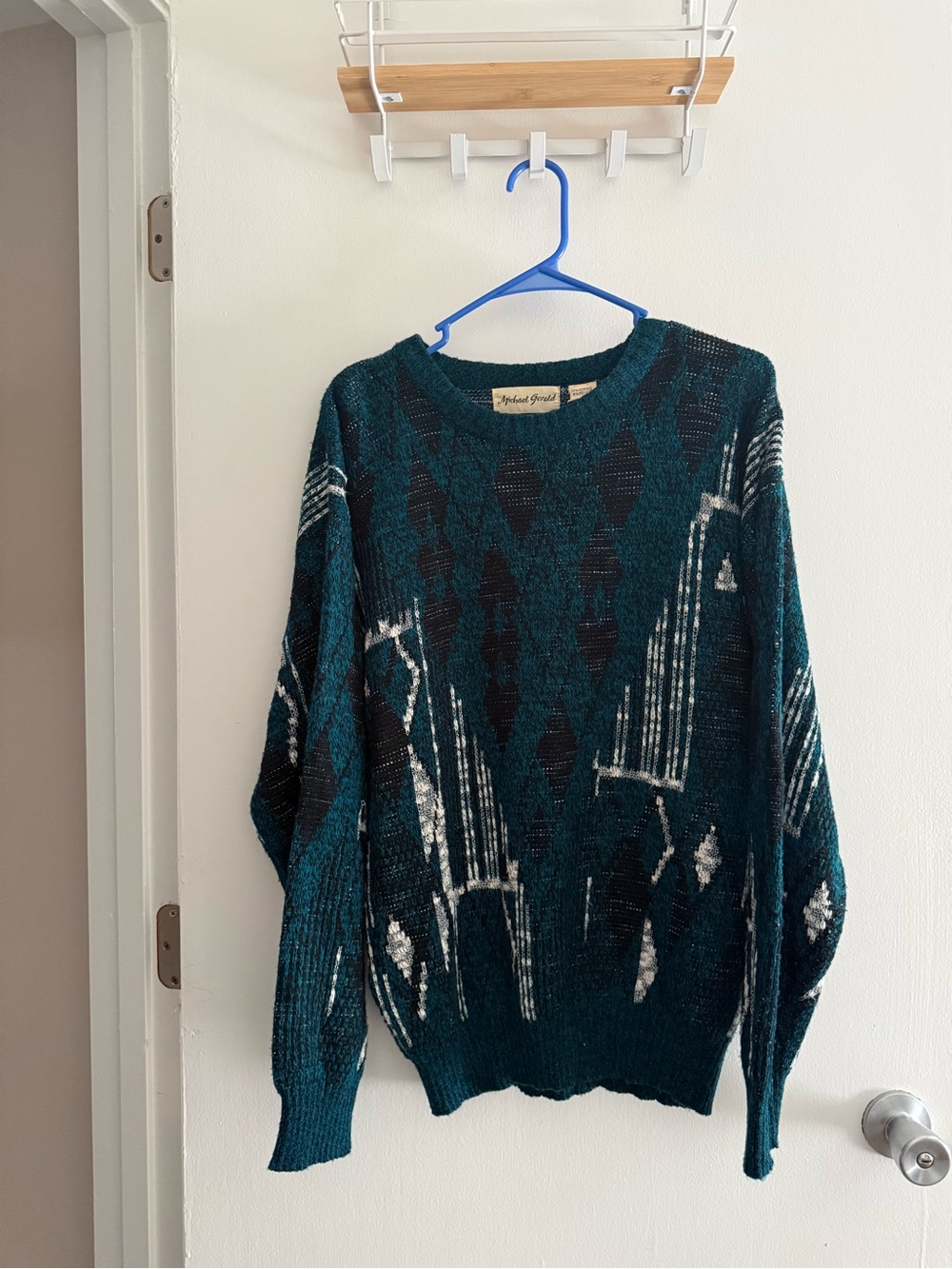 Vintage Teal Patterned Men's Sweater